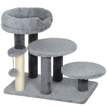 Kattentrap met krabpaal en kattenmand | Kleur: Grijs | Afmetingen: 40x60x56 cm