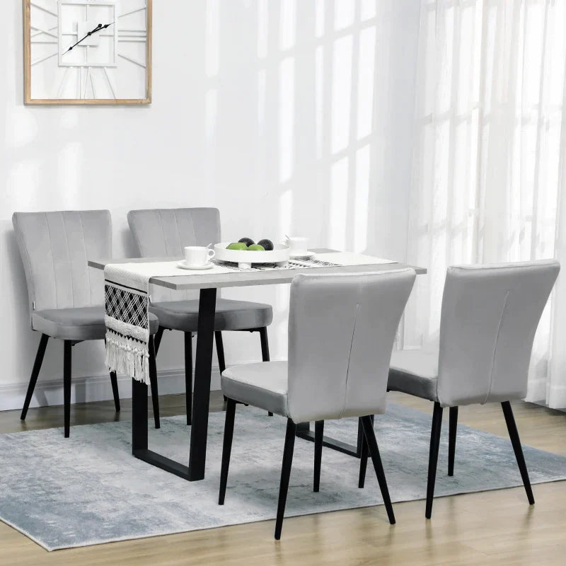 Set van 4 eetkamerstoelen - Velourslook | Kleur: Lichtgrijs + zwart | Afmetingen: 65x46x87 cm