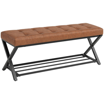Schoenenbank met Kunstleren Zitting en Rek | Kleur: Bruin | Afmetingen: 112x37x47 cm