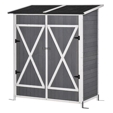 Tuinhuisje voor tuingereedschap met tuintafel | Kleur: Grijs+Wit | Afmetingen: 139x75x160 cm