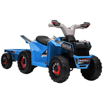 Kinderquad met aanhanger | Kleur: Blauw/grijs/zwart | Afmetingen: 41,5x106x48,5 cm