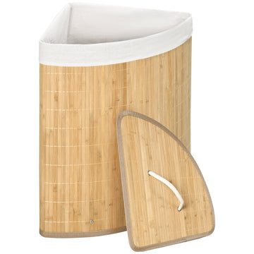 Bamboe hoek-wasmand 55 L met uitneembare binnenzak | Kleur: Bruin, Wit | Afmetingen: 38x38x57 cm