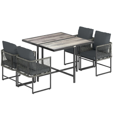 5-delige polyrattan tuinset met tafel en 4 stoelen | Kleur: Grijs | Afmetingen: 108x108x72,5 cm