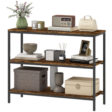 Console tafel met 3 planken, industrieel design | Kleur: Bruin | Afmetingen: 101x35x80 cm