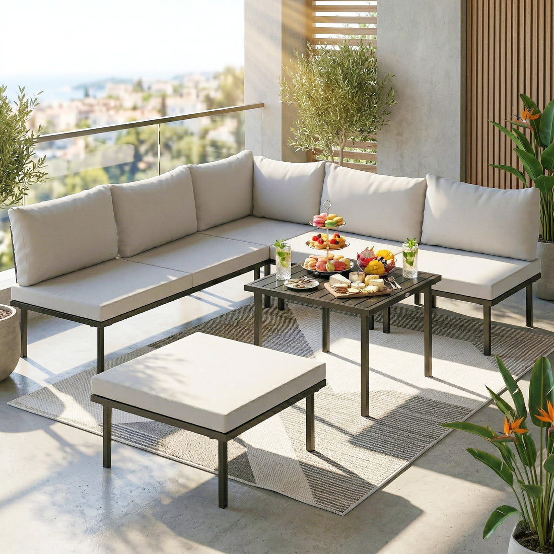 6-delige lounge tuinmeubelset voor 5-6 personen | Kleur: Lichtgrijs | Afmetingen: 176x234x64 cm