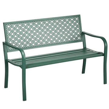 Metalen tuinbank met bloemenpatroon | Kleur: Donkergroen | Afmetingen: 63x127x83 cm
