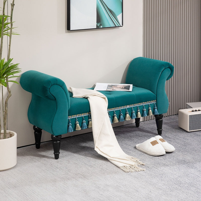 Vintage bedbank met armleuningen | Kleur: Groen | Afmetingen: 117x40x58 cm