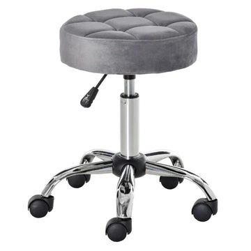 Salonkruk op wielen, velvet, verstelbaar | Kleur: Grijs | Afmetingen: 35x35x49-61 cm