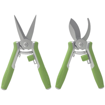 Snoeiset - 2 tuinscharen | Kleur: Groen en zilver | Afmetingen: 4,5x16x1,5 cm / 4,5x16,5x1,5 cm