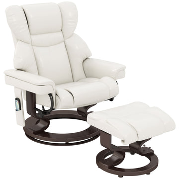 Massagestoel met Voetsteun en Ligfunctie | Kleur: Wit-bruin | Afmetingen: 79x82x101 cm