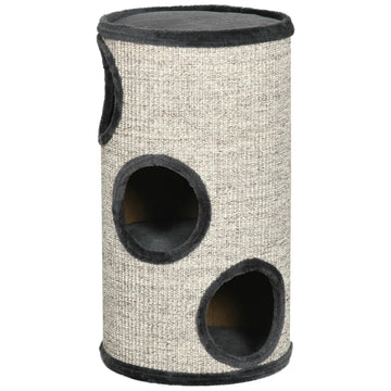 Kattenkrabton met 3 niveaus en sisal krabmat | Kleur: Grijs | Afmetingen: 38x38x70 cm