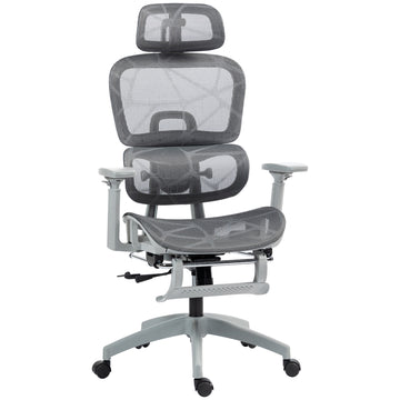 Ergonomische bureaustoel met voetensteun | Kleur: Grijs | Afmetingen: 66x64x114-122 cm