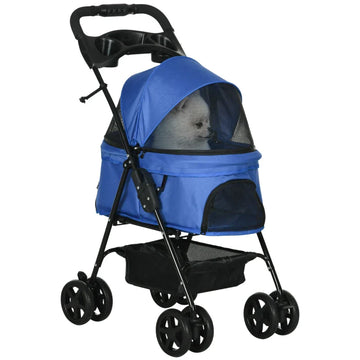 Hondenbuggy voor kleine honden met 4 wielen | Kleur: Blauw | Afmetingen: 32x52x48 cm