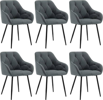Set van 6 eetkamerstoelen met armleuningen van fluweel | Donkergrijs | 56x53x83,5 cm