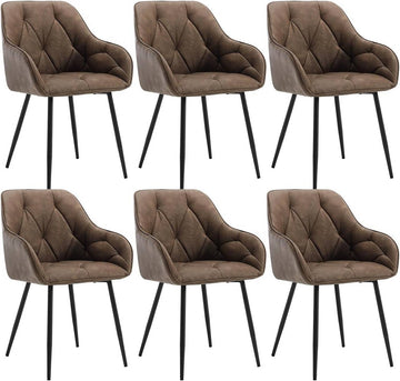 6-delige set eetkamerstoelen met armleuningen | Donkerbruin | 56x53x83,5 cm