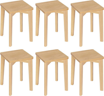 6-delige set massief houten eetkamerkrukken stapelbaar | Naturel | 31x31x44,5 cm