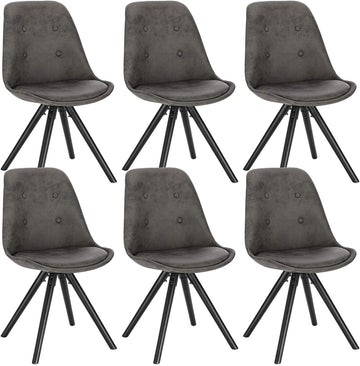 6 eetkamerstoelen, stof, houten onderstel | Anthraciet, donkerbruin, donkergrijs | 43x39x83 cm