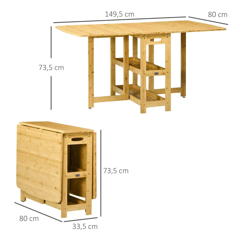 Bambus-Klapptisch mit Stauraum | Farbe: Naturholz | Maße: 80x149,5x73,5 cm