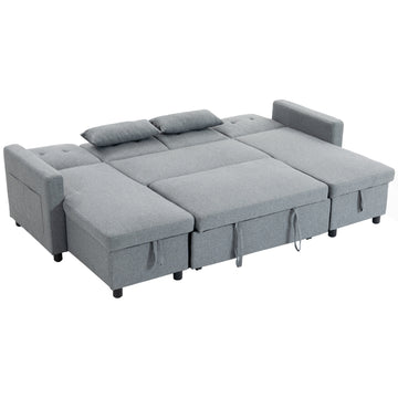 U-hoekbank met slaapfunctie en opbergruimte | Kleur: Grijs | Afmetingen: 241x147x85 cm