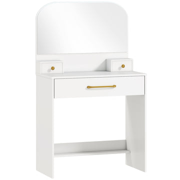 Make-uptafel met spiegel en 3 lades | Kleur: Wit | Afmetingen: 80x40x135 cm