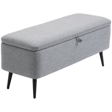 Opbergbank met linnenlook en opbergruimte | Kleur: Grijs | Afmetingen: 101x38.5x44.5 cm