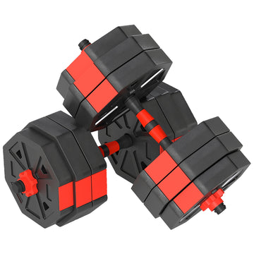 6-in-1 verstelbare halterset 30 kg | Krachttraining | Kleur: Rood | Afmetingen: 18x125x18 cm
