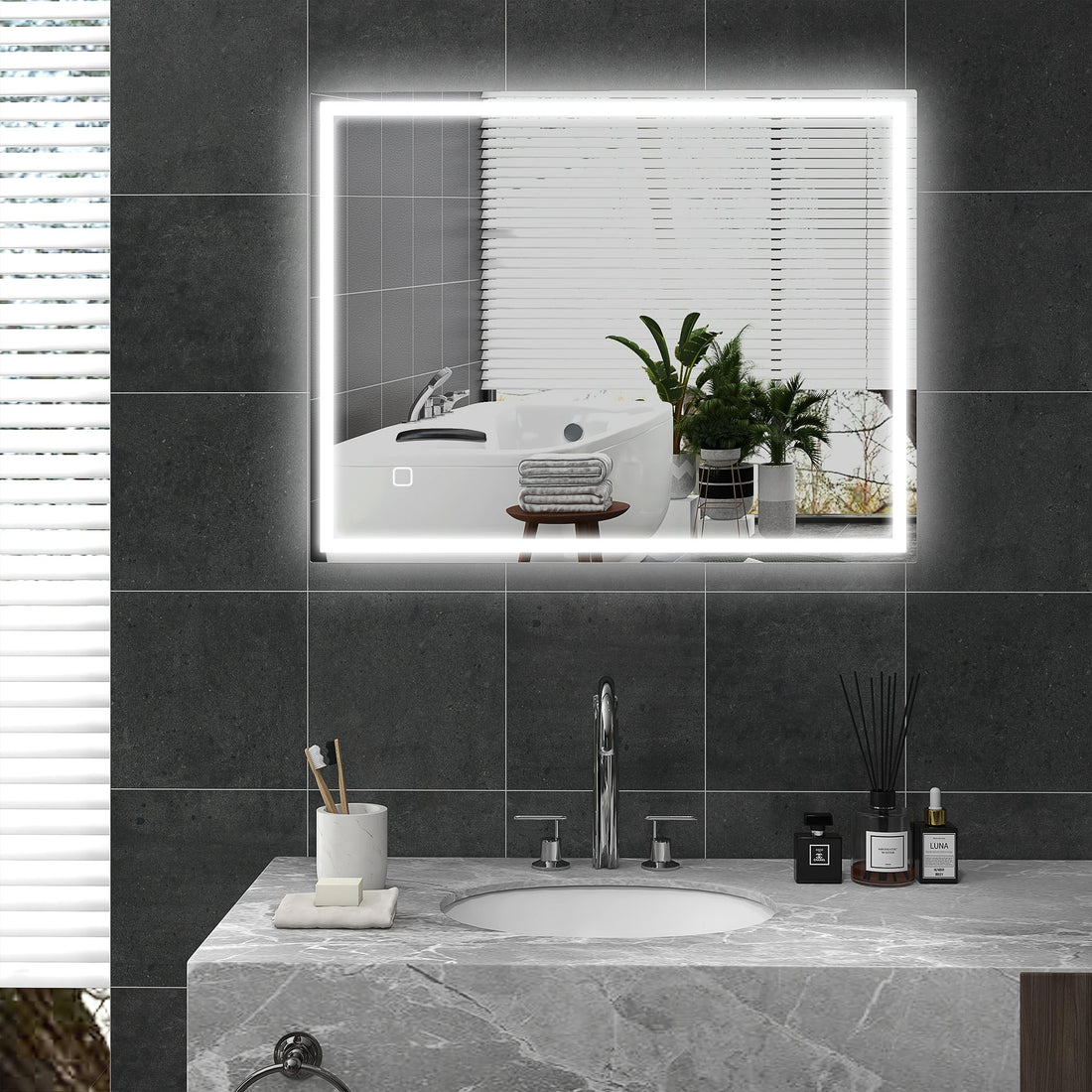 LED-Badezimmerspiegel mit 3 Lichtfarben und Speicher | Farbe: Silber | Maße: 90x4x70 cm