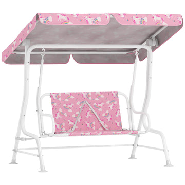 2-zits kinderhollywoodschommel met zonnedak | Kleur: Roze | Afmetingen: 75x112x120 cm