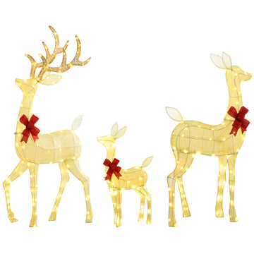 LED-rendierfamilie met rode strikken, 283 leds | Kleur: Goud | Afmetingen: 37x64x134 cm