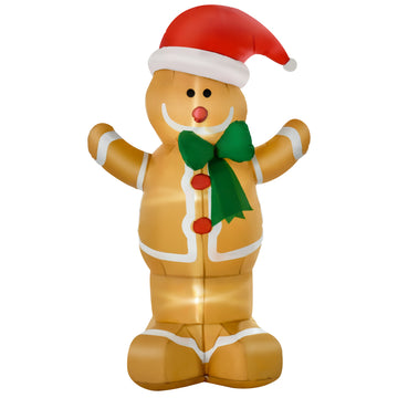 Opblaasbare kerstdecoratie peperkoekman met leds | Kleur: Geel | Afmetingen: 70x110x183 cm