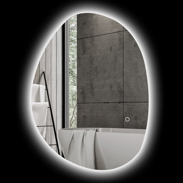 Asymmetrische badkamerspiegel met LED-verlichting | Kleur: Zilver | Afmetingen: 70x5x50 cm