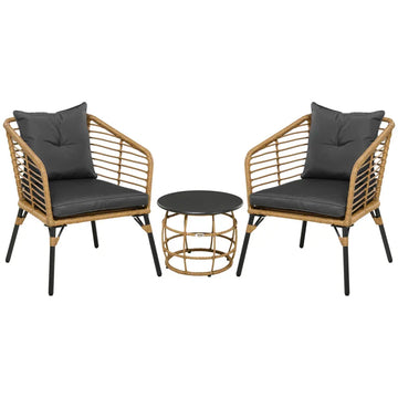 Bistroset - 2 fauteuils en tafel | Kleur: Zand/donkergrijs | Afmetingen: 65x62x78 cm