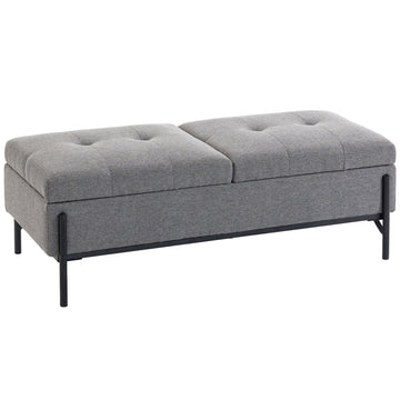 Linnen zitbank met opbergruimte, 2 kleppen | Kleur: Grijs | Afmetingen: 117x50x44 cm