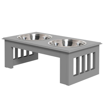 Hondenvoerstandaard met 2 RVS kommen | Kleur: Grijs/Zilver | Afmetingen: 24x44x15 cm