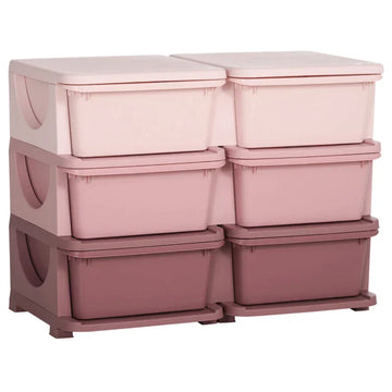 Kinderopbergkast met 6 lades voor speelgoed | Kleur: Roze + Paars | Afmetingen: 37x275x56.5 cm