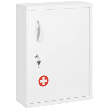 Medicijnkastje met slot en 3 vakken | Kleur: Wit | Afmetingen: 40x15x53.5 cm