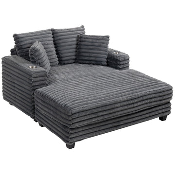 2-zits slaapbank met chaise longue | Kleur: Grijs | Afmetingen: 134x151x89 cm