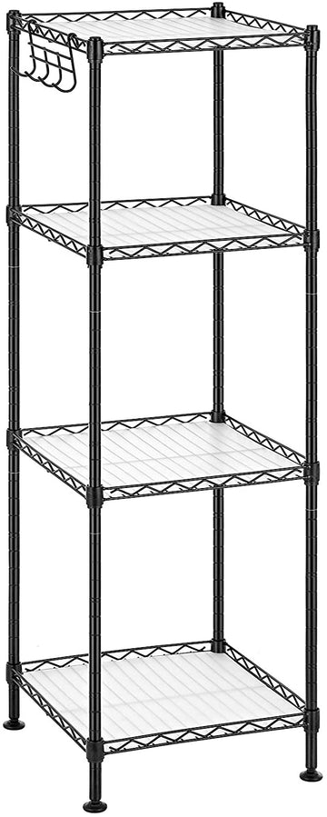 Badkamerrek met opbergruimte - stalen rek - 4/5 niveaus - zwart - haken - 30 x 30 x 123,5 cm