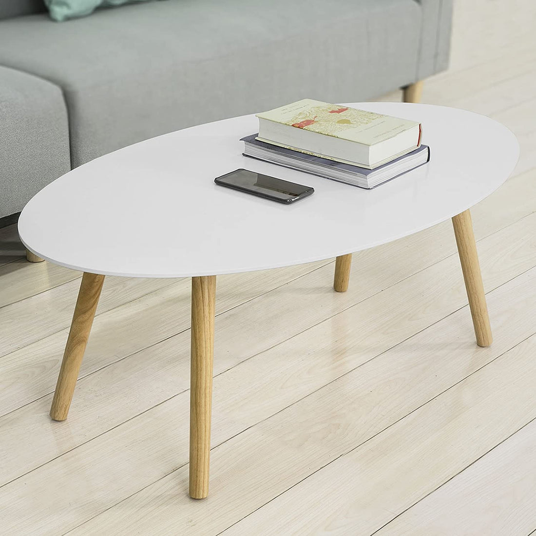 Scandinavische salontafel - Retro bijzettafel - elliptische woonkamertafel - stijlvolle opbergoplossing - 105x40x60cm