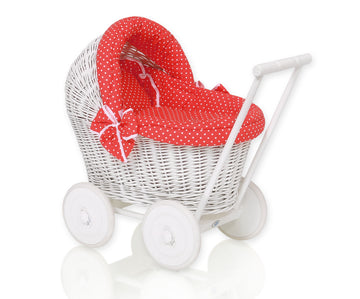 Dockvagn av rotting - leksaksvagn - stabilt chassi i bokträ