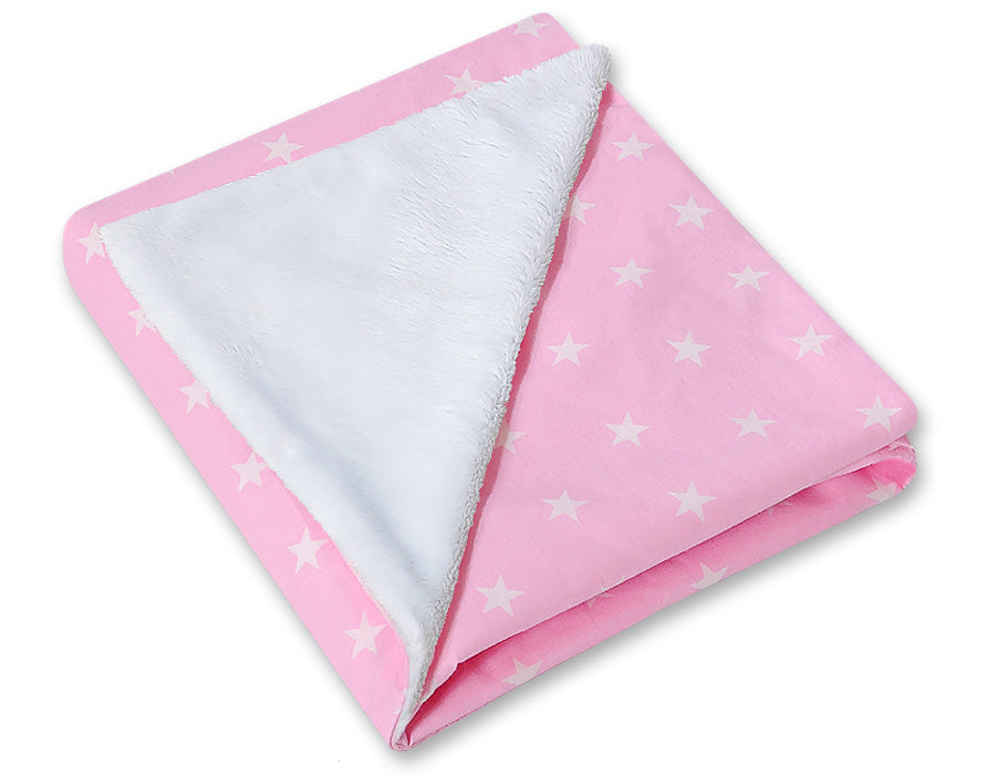 Dubbelsidig bilbarnstolsfilt - omlottfilt - extra varm och mjuk - rosa stjärnor