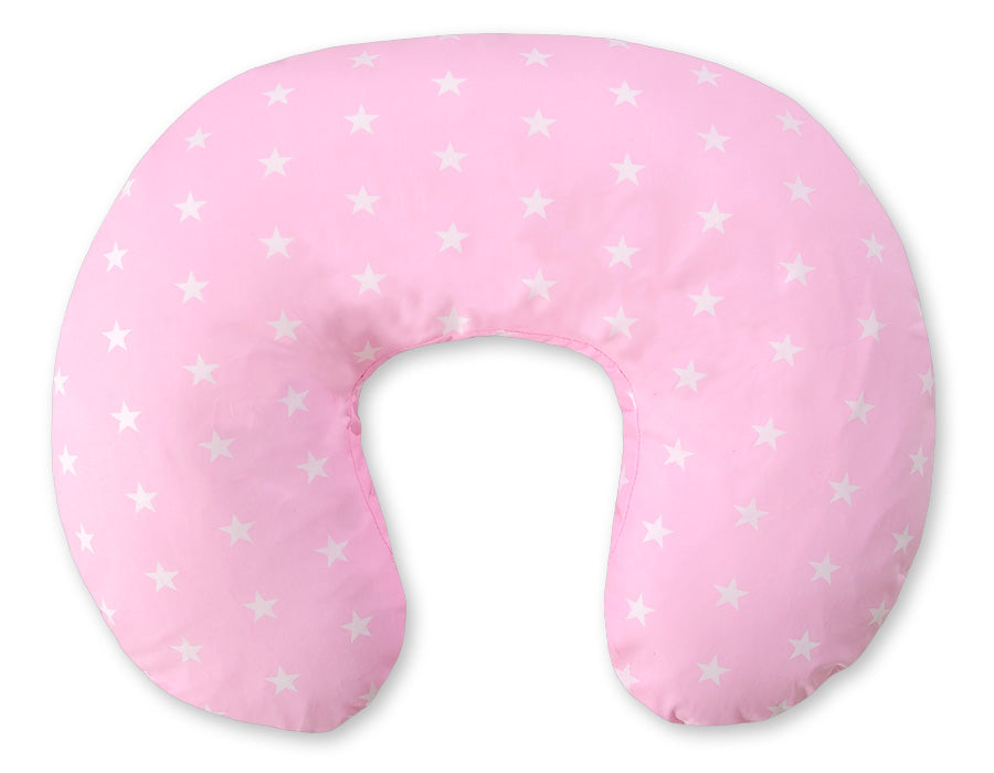 Voedingskussen, nursing croissant, ergonomisch en comfortabel – roze sterren, katoen, wasbare hoes