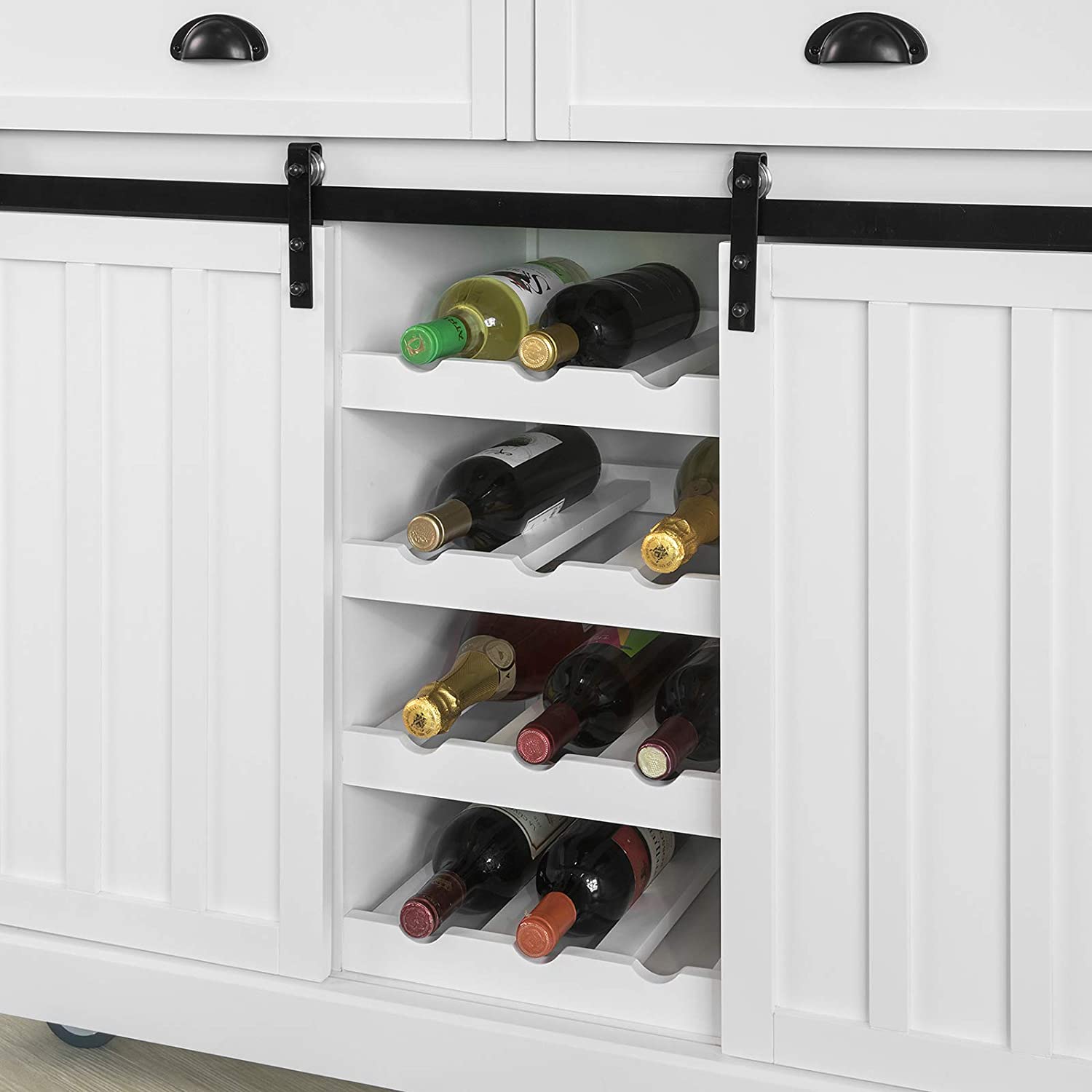 Keukenopbergwagen - Keukenkast - Kast - Dressoir - Keukeneiland met RVS Bovenblad & 2 Schuifdeuren