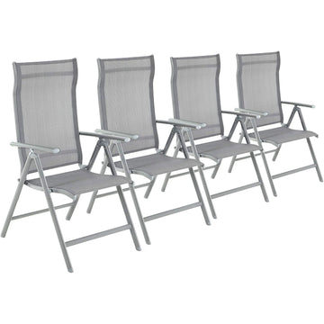 Tuinstoelen set van 4, inklapbaar, aluminium, verstelbare rugleuning, grijs/zwart