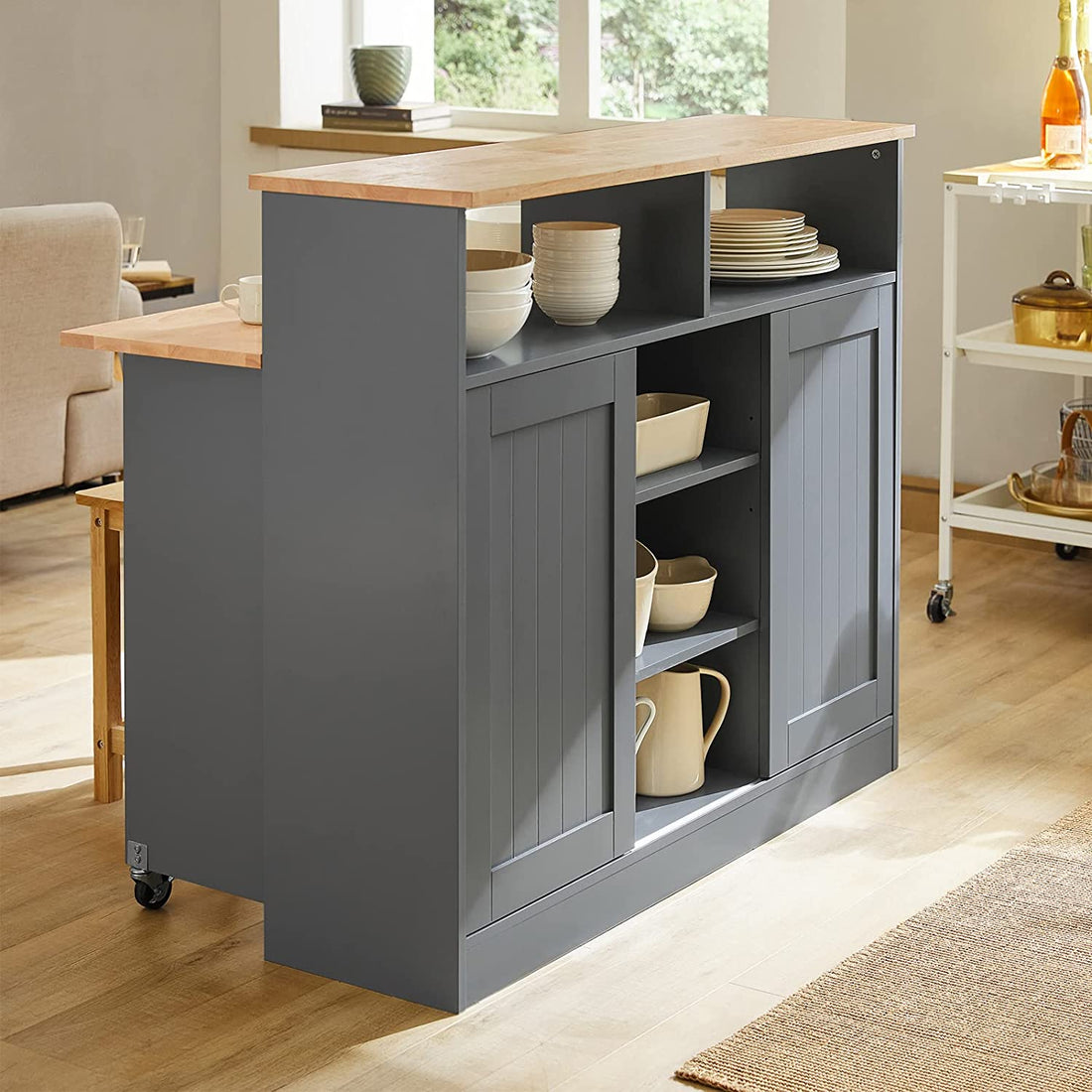 Keukeneiland - Dressoir met 2 Schuifdeuren en Opklapbaar Werkblad - Keuken Eetkamer - Dressoir Opbergkast - Kast