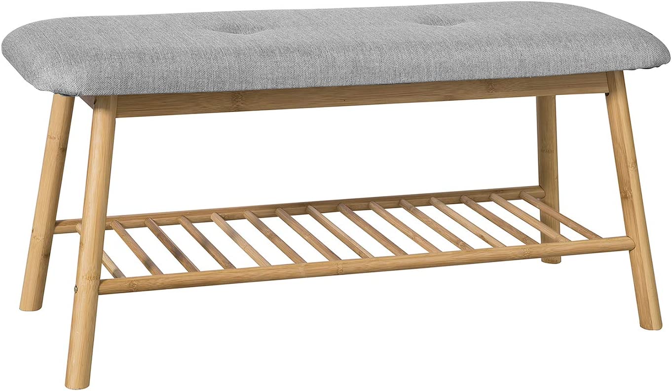 Bamboe Schoenenrek - Schoenenbank met Zitkussen - Gang - B91 × D34 × H45cm