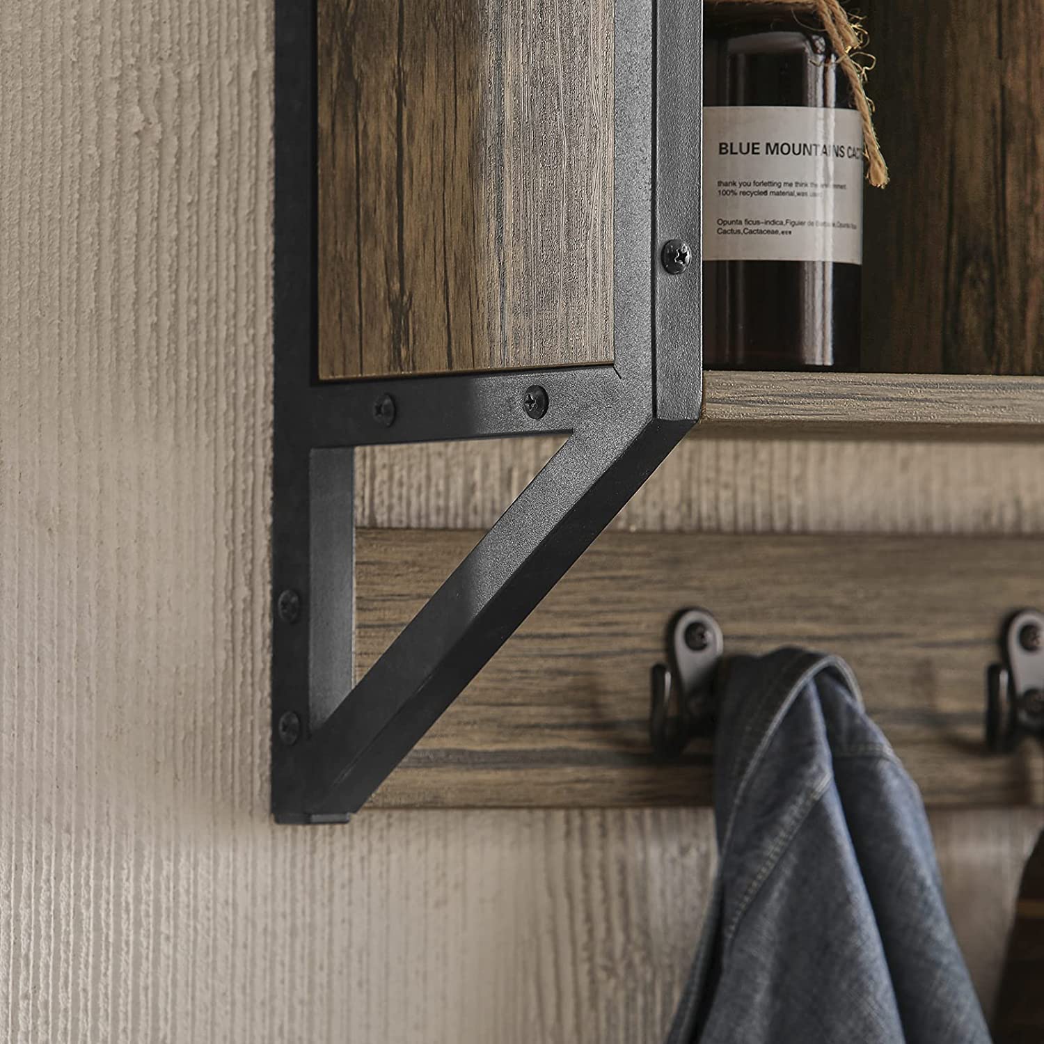 WallCoat Rack - Wandplankhaak - Rek met 4 Vakken en 5 Haken - B73 x D16 x H28cm