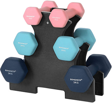 Dumbbellset met standaard, hexagonaal, 2 x 1/2/3 kg