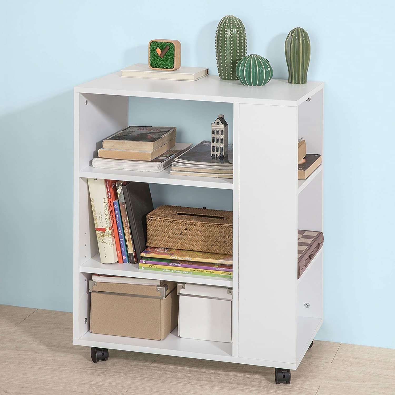 3-laags opbergplank op wielen - Bureauzijde Printerplank - Boekenkast Bijzettafel Bijzettafel