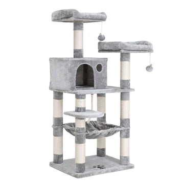 Kattenboom met krabpaal, grot en hangmat, lichtgrijs, 55 x 45 x 143 cm